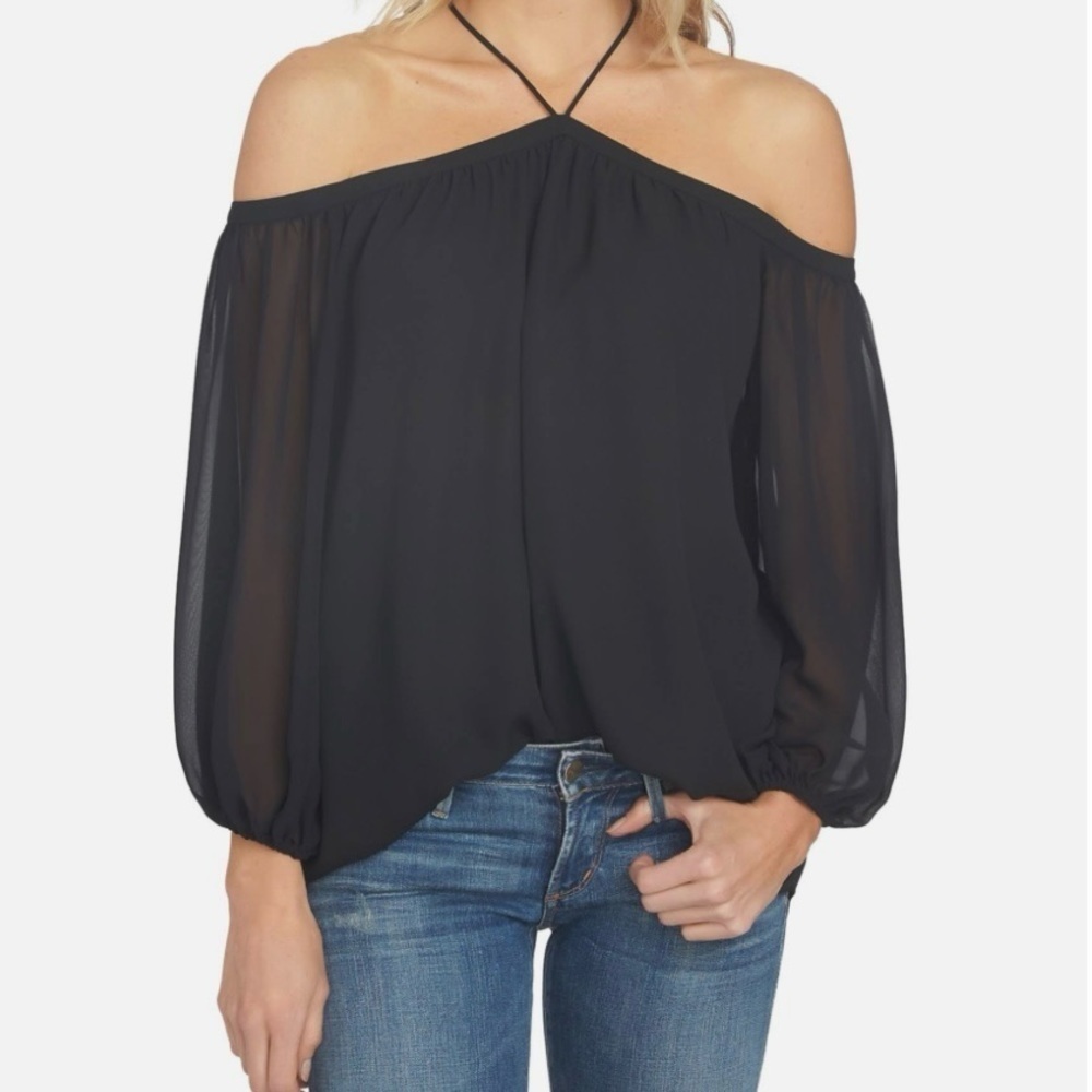1. STATE Halter Neck Off-the-Shoulder 3/4 Blouson Sleeve Blouse Size XS